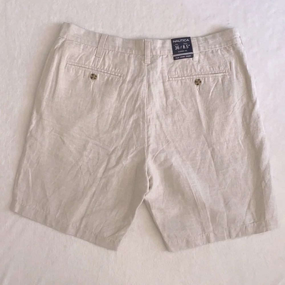 {NWT} Nautica | Linen Cotton Blend Classic Fit Flat Front Short Wheat Flax (36) - Picture 8 of 15